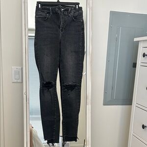 Good American Good Waist Distressed Black Skinny Jeans